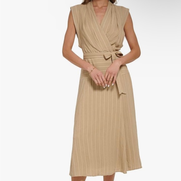 Dkny Dresses & Skirts - DKNY Women's Striped Surplice V-Neck Belted Dress